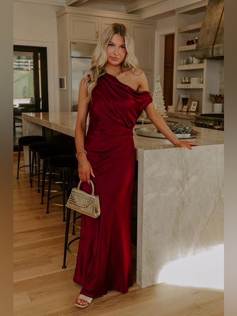 MARBLE Wine Red Draped Maxi Dress Size Medium